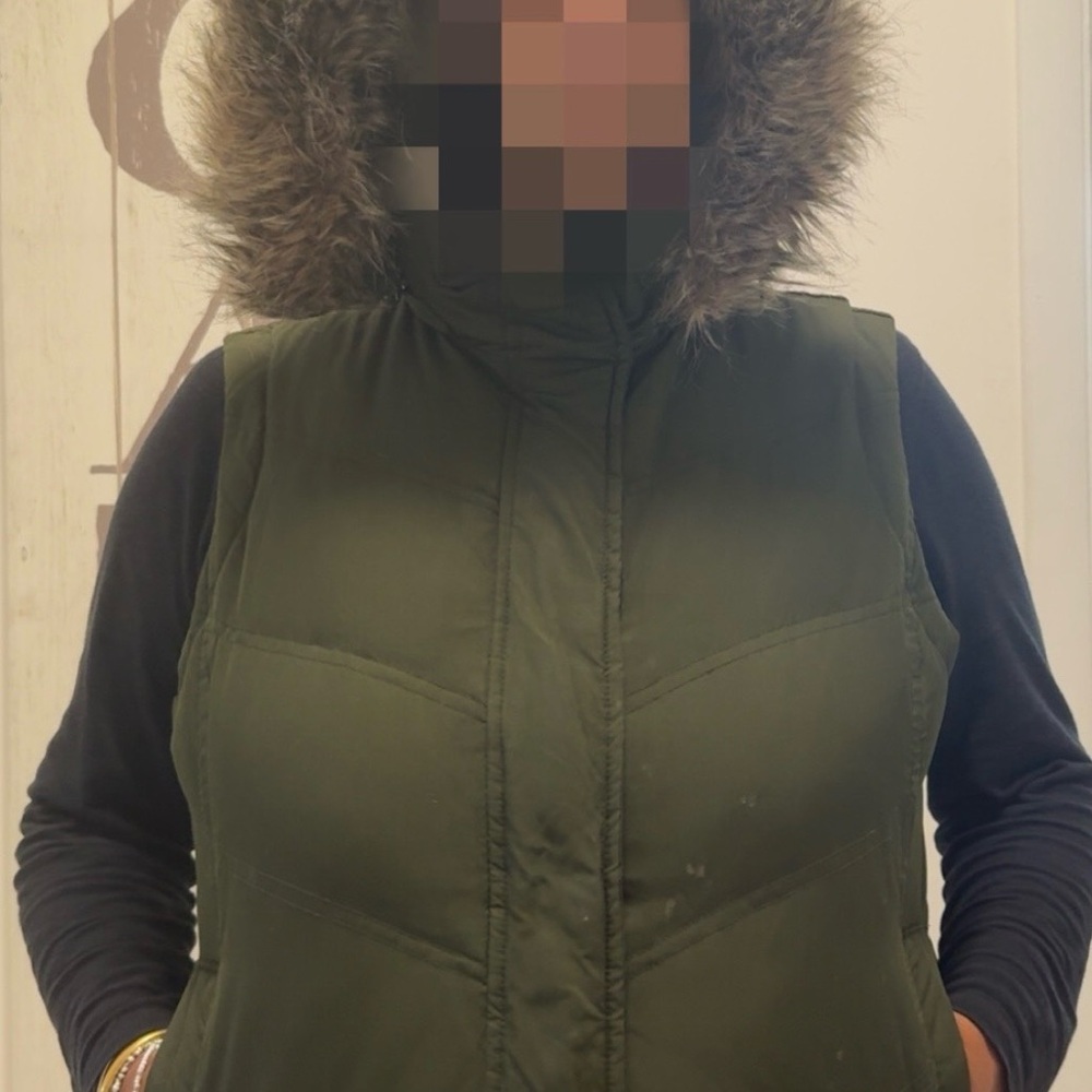 GAP Dark Green Fur-Lined Hooded Vest